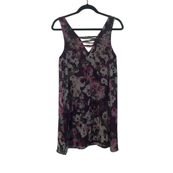 NWOT Francesca's Burgundy Floral Sleeveless V-Neck Dress Size S - Picture 1 of 3